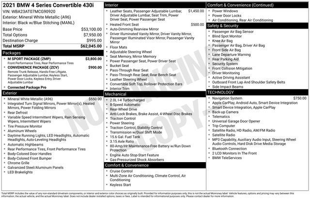 Used 2021 BMW 430i Convertible w/ M Sport Package RWD image 5
