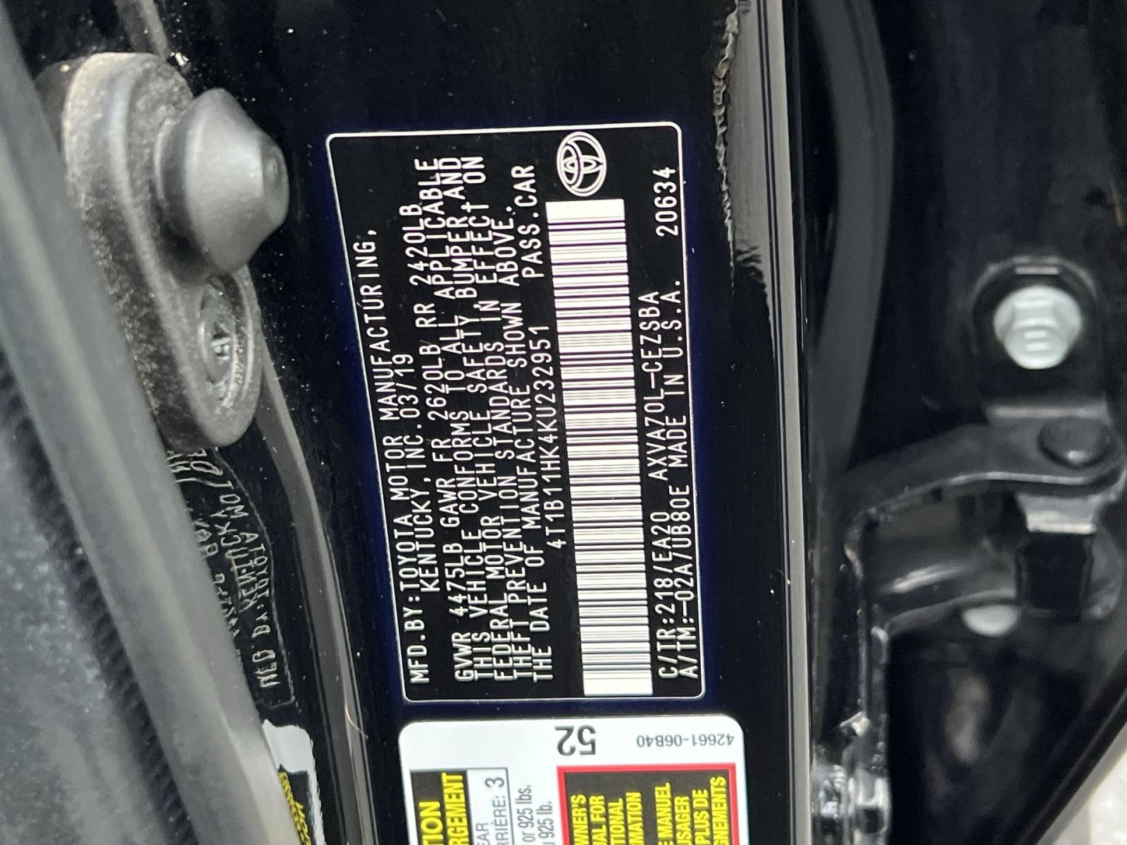 Used 2019 Toyota Camry SE w/ Audio Package FWD image 40