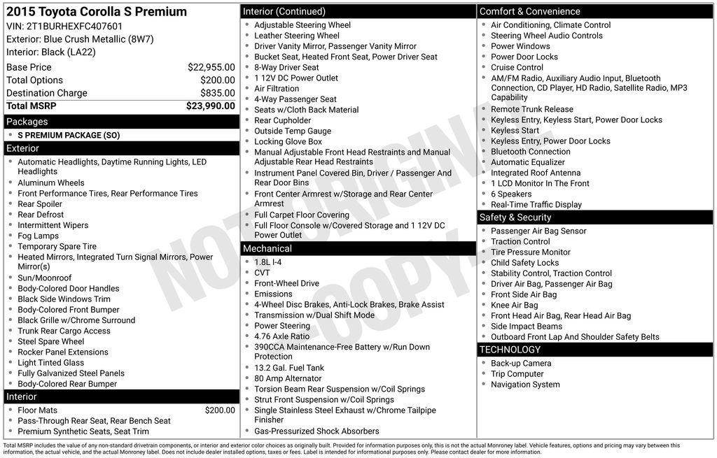 Used 2015 Toyota Corolla S Premium FWD image 14