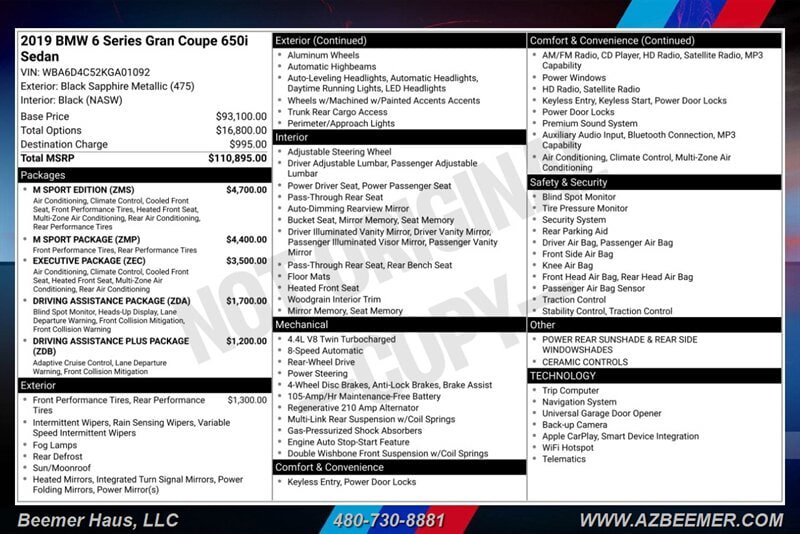 Used 2019 BMW 650i Gran Coupe w/ Executive Package RWD image 3