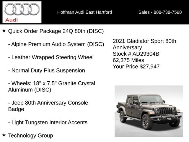 Used 2021 Jeep Gladiator Sport w/ Quick Order Package 24Q 80Th AWD/4WD image 24