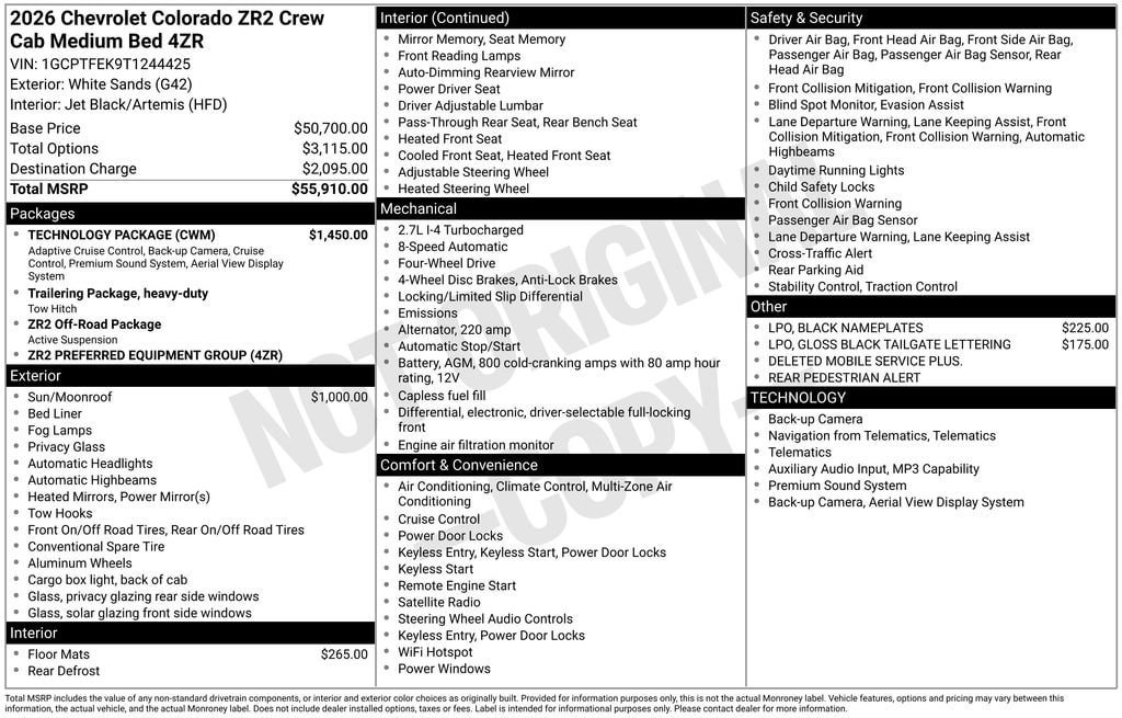 New 2026 Chevrolet Colorado ZR2 w/ Technology Package AWD/4WD image 11