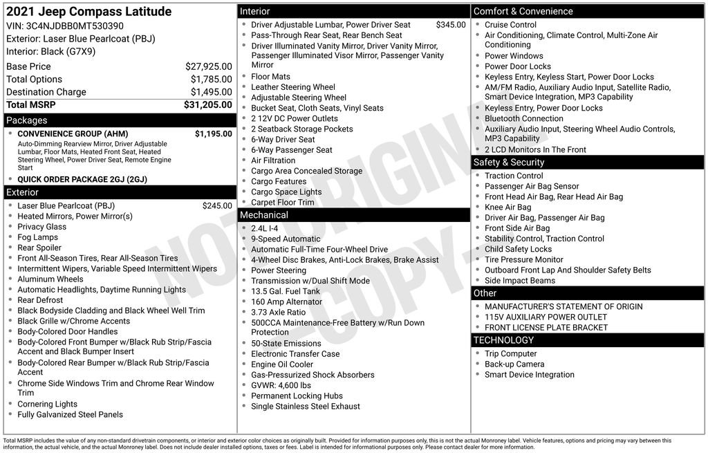 Certified 2021 Jeep Compass Latitude w/ Convenience Group image 39