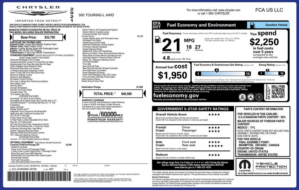 Certified 2021 Chrysler 300 Touring L AWD/4WD image 4