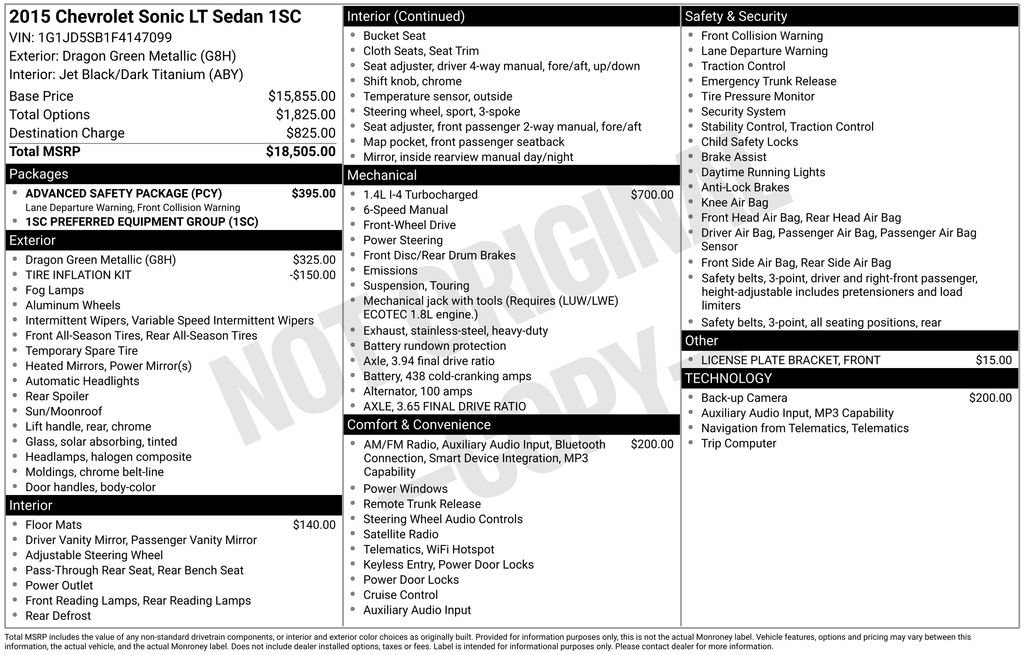 Used 2015 Chevrolet Sonic LT w/ Advanced Safety Package image 13
