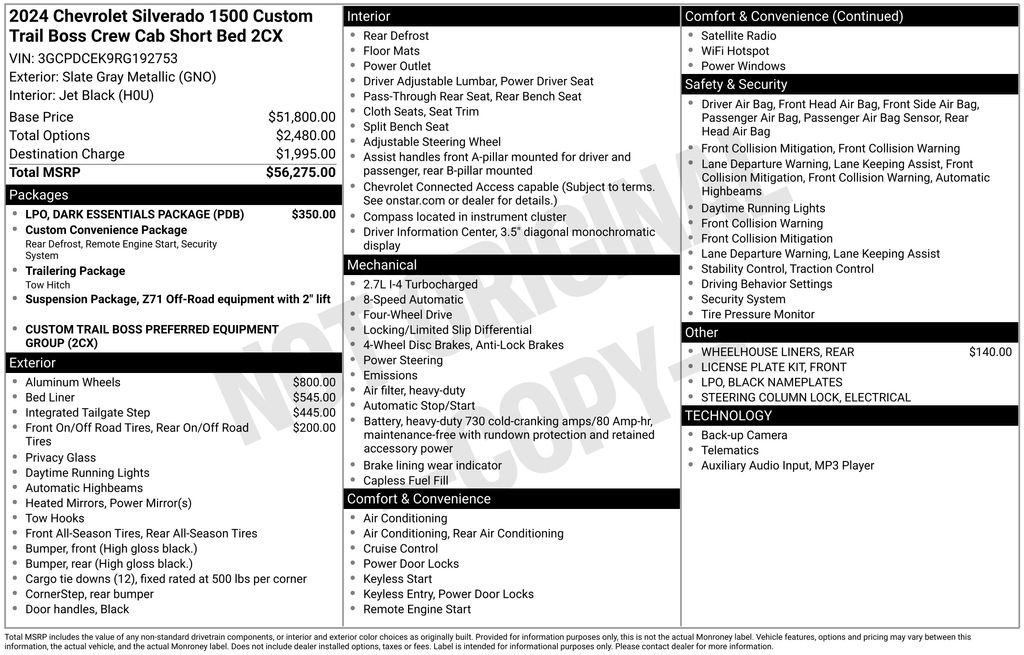 Used 2024 Chevrolet Silverado 1500 Custom Trail Boss w/ LPO, Dark Essentials Package image 47