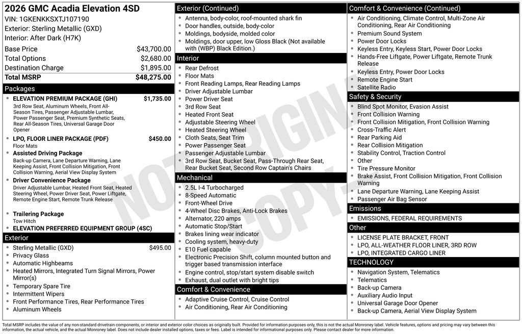 New 2026 GMC Acadia Elevation w/ Elevation Premium Package image 6