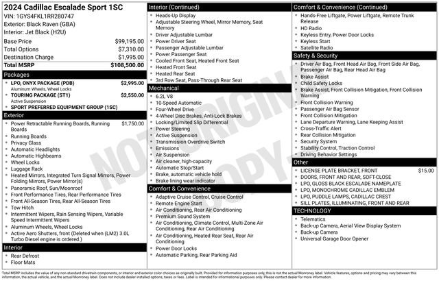 Used 2024 Cadillac Escalade Sport w/ LPO, ONYX Package image 10