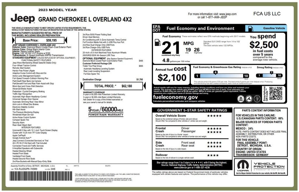 Used 2023 Jeep Grand Cherokee L Overland w/ Trailer Tow Group (B) RWD image 3
