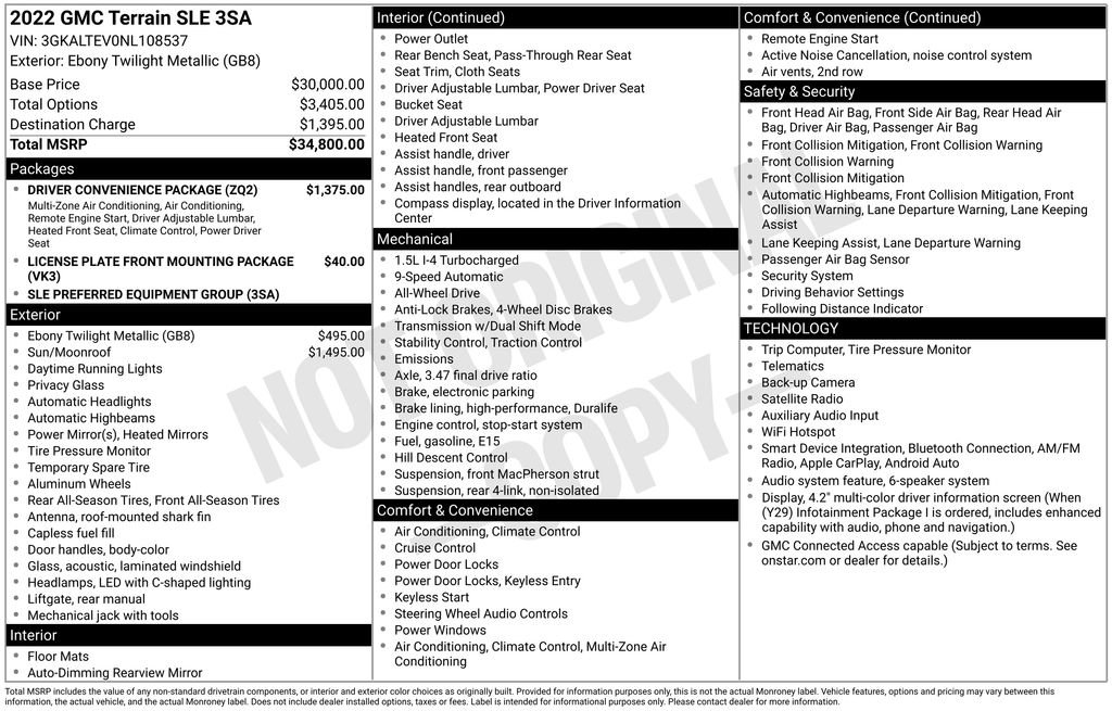 Certified 2022 GMC Terrain SLE w/ Driver Convenience Package AWD/4WD image 35