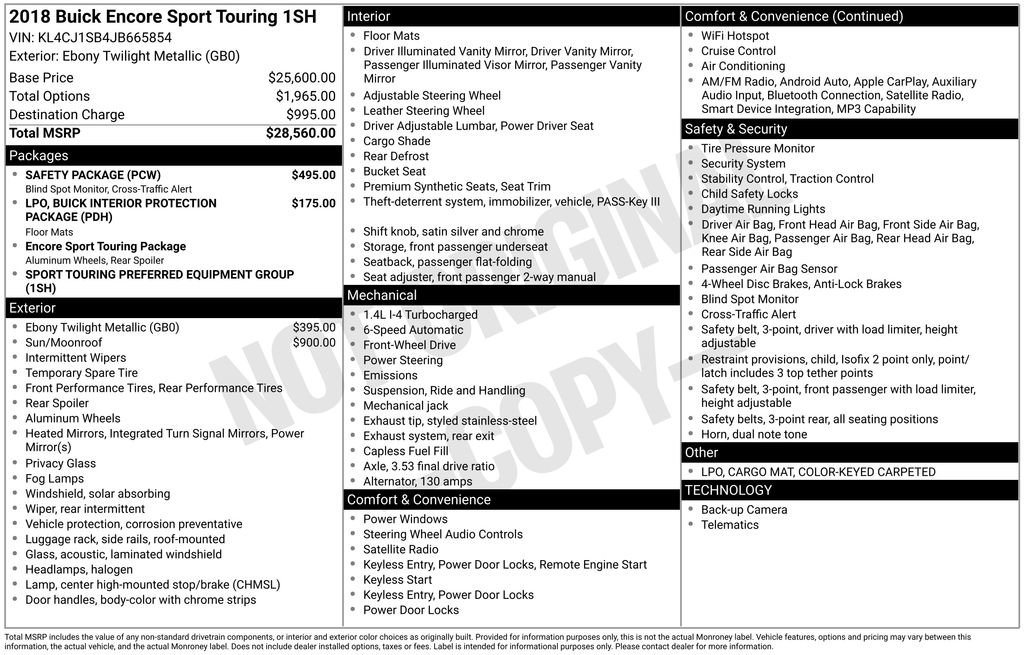 Used 2018 Buick Encore Sport Touring w/ Safety Package image 4