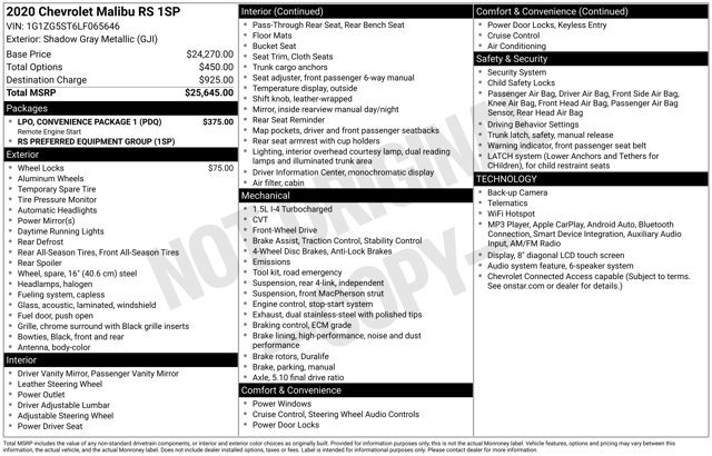 Used 2020 Chevrolet Malibu RS w/ LPO, Convenience Package 1 FWD image 33