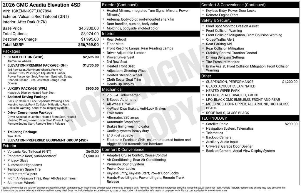 New 2026 GMC Acadia Elevation w/ Black Edition AWD/4WD image 4