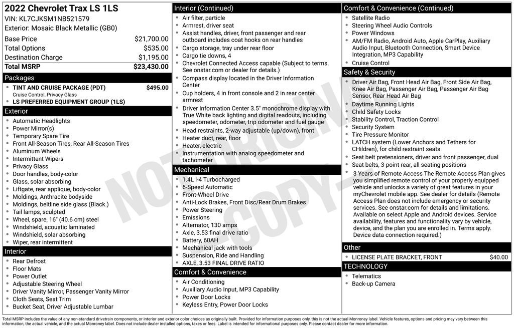 Used 2022 Chevrolet Trax LS w/ Tint and Cruise Package FWD image 28