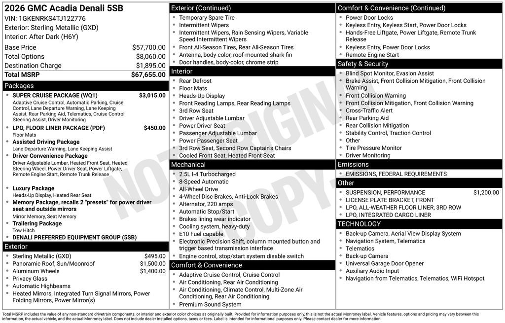 New 2026 GMC Acadia Denali w/ Super Cruise Package image 6