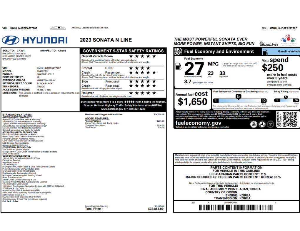 Used 2023 Hyundai Sonata N Line w/ Cargo Package FWD image 2