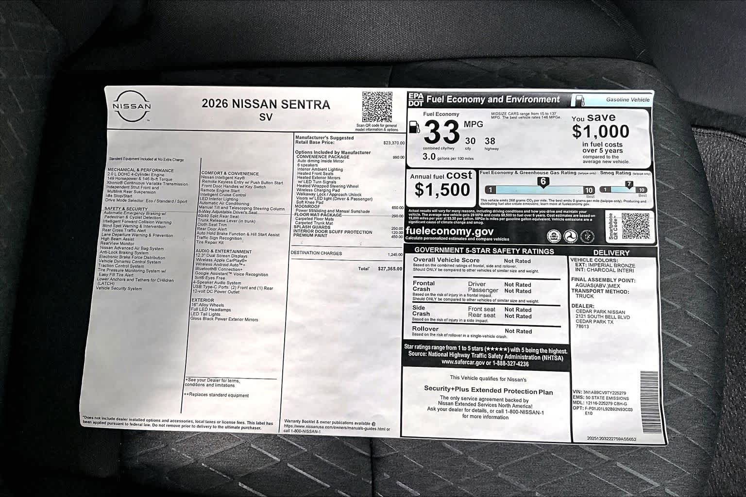New 2026 Nissan Sentra SV w/ SV Convenience Package FWD image 19