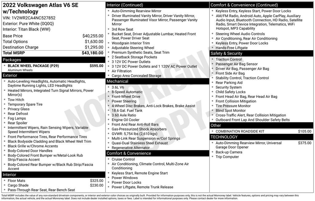 Used 2022 Volkswagen Atlas SE w/ Black Wheel Package image 7