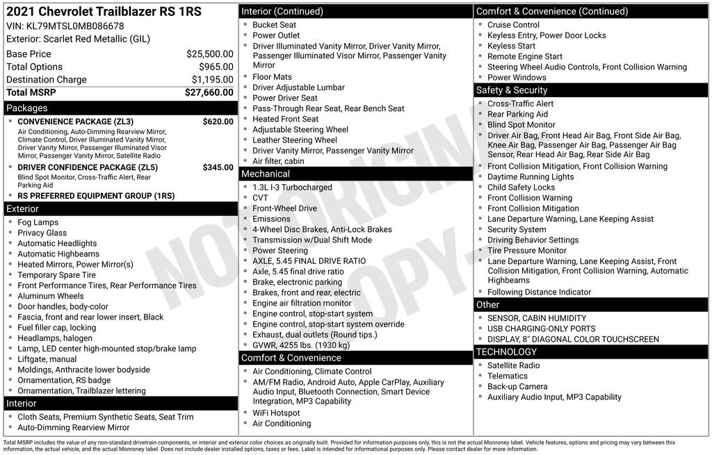 Used 2021 Chevrolet TrailBlazer RS w/ Convenience Package FWD image 8