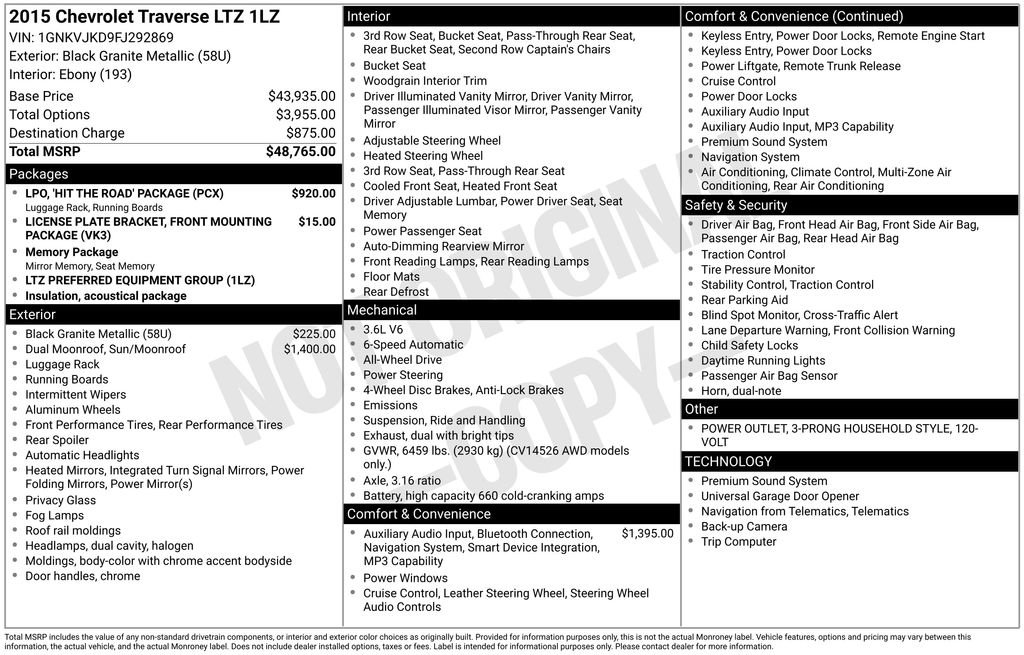 Used 2015 Chevrolet Traverse LTZ w/ LPO, 'HIT The Road' Package image 10