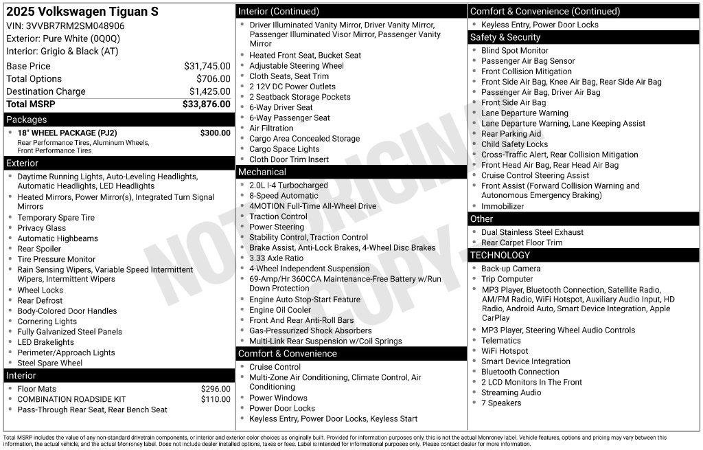 Certified 2025 Volkswagen Tiguan S w/ 18" Wheel Package AWD/4WD image 23