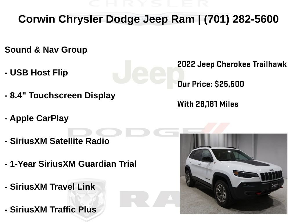Certified 2022 Jeep Cherokee Trailhawk w/ Sound & Nav Group image 14