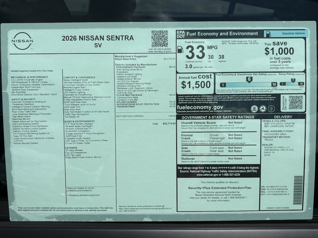 New 2026 Nissan Sentra SV w/ SV Convenience Package FWD image 20