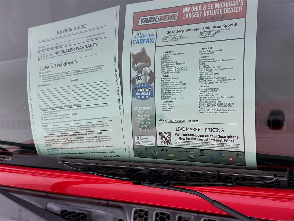 Certified 2018 Jeep Wrangler Unlimited Sport S image 14