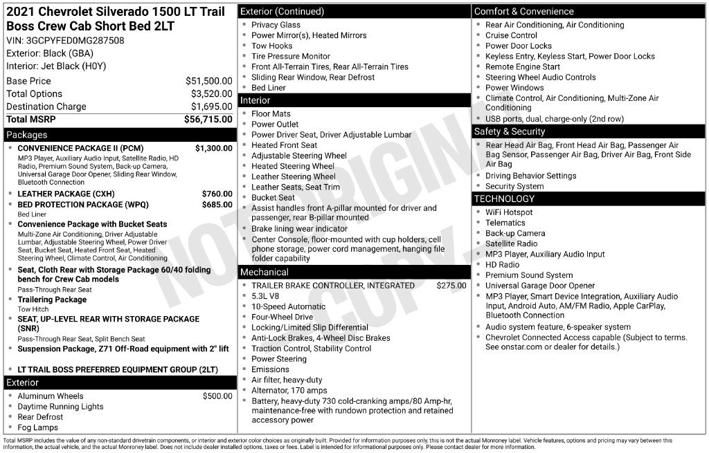 Used 2021 Chevrolet Silverado 1500 LT Trail Boss w/ Convenience Package II AWD/4WD image 9