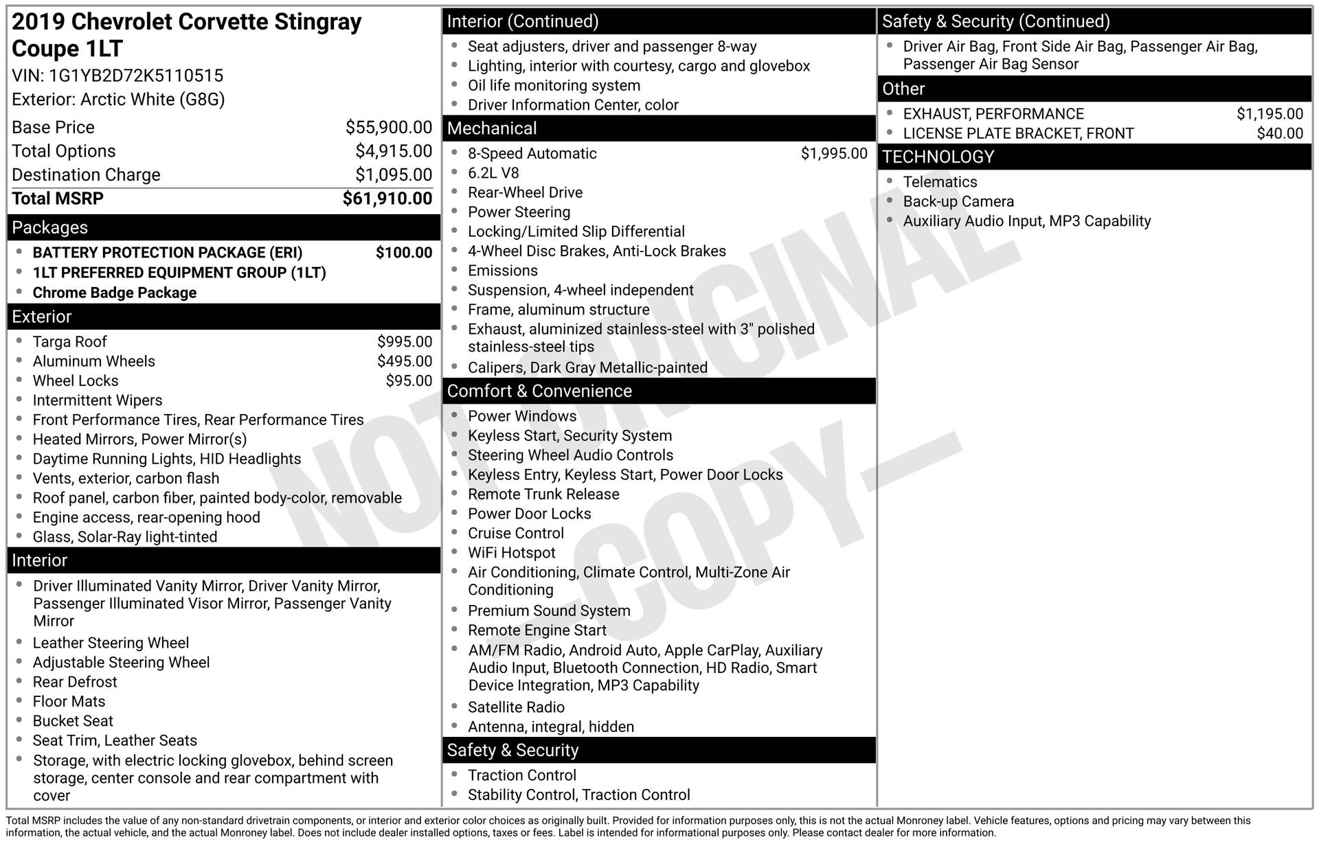 Used 2019 Chevrolet Corvette Stingray Coupe w/ Battery Protection Package RWD image 14