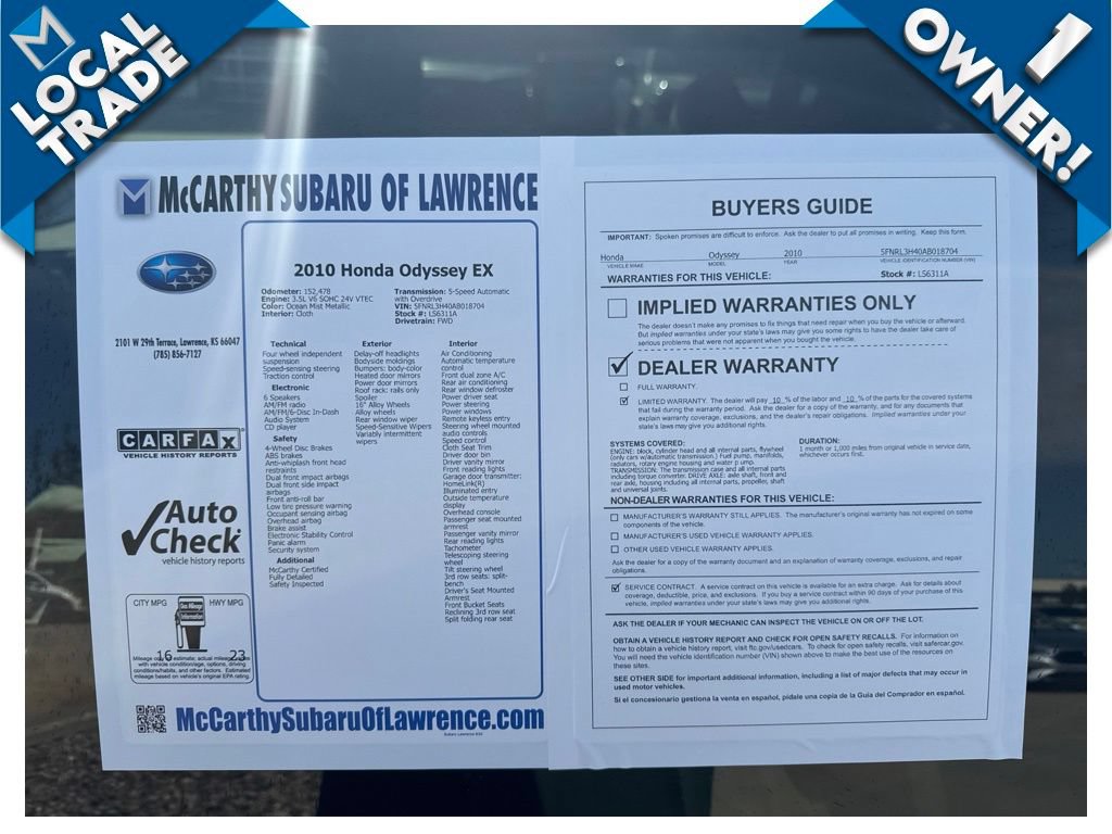 Used 2010 Honda Odyssey EX image 9