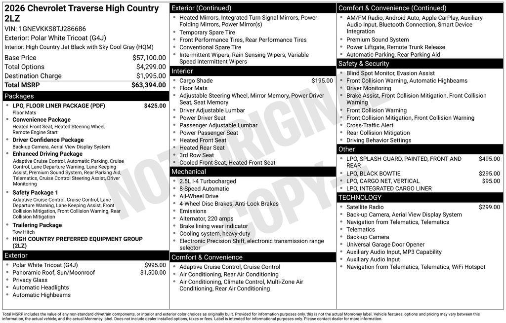New 2026 Chevrolet Traverse High Country w/ LPO, Floor Liner Package AWD/4WD image 23
