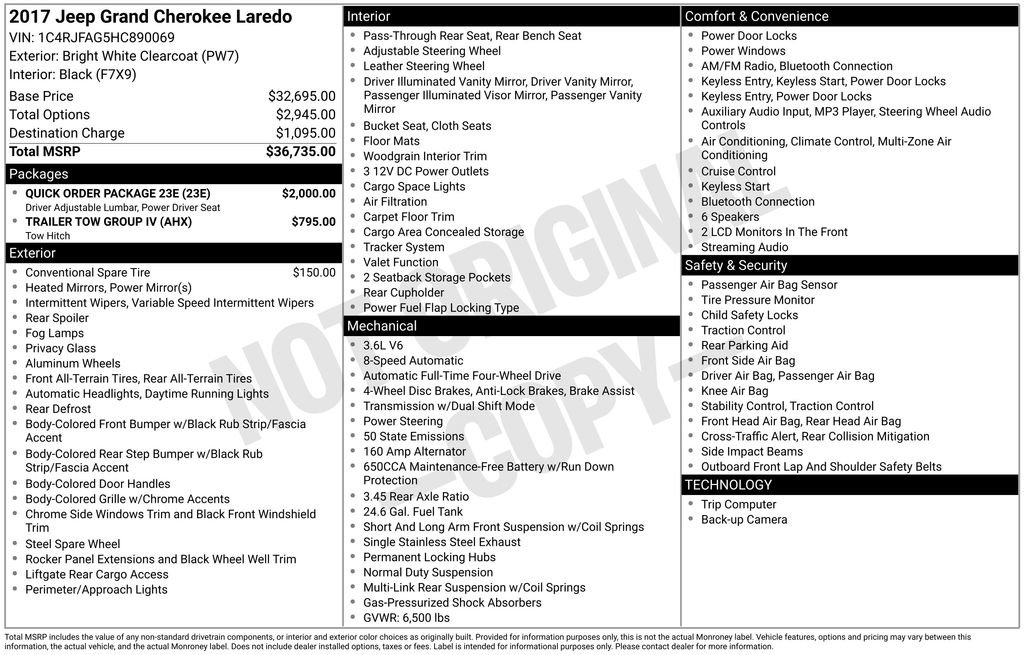 Certified 2017 Jeep Grand Cherokee Laredo w/ Quick Order Package 23E image 7