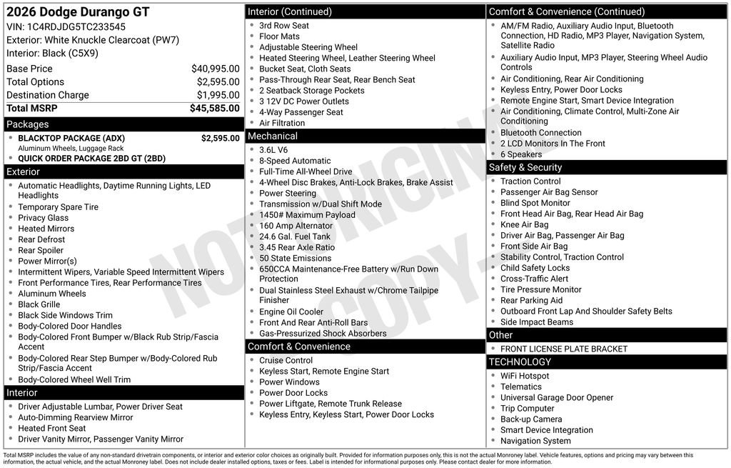 New 2026 Dodge Durango GT w/ Blacktop Package image 33