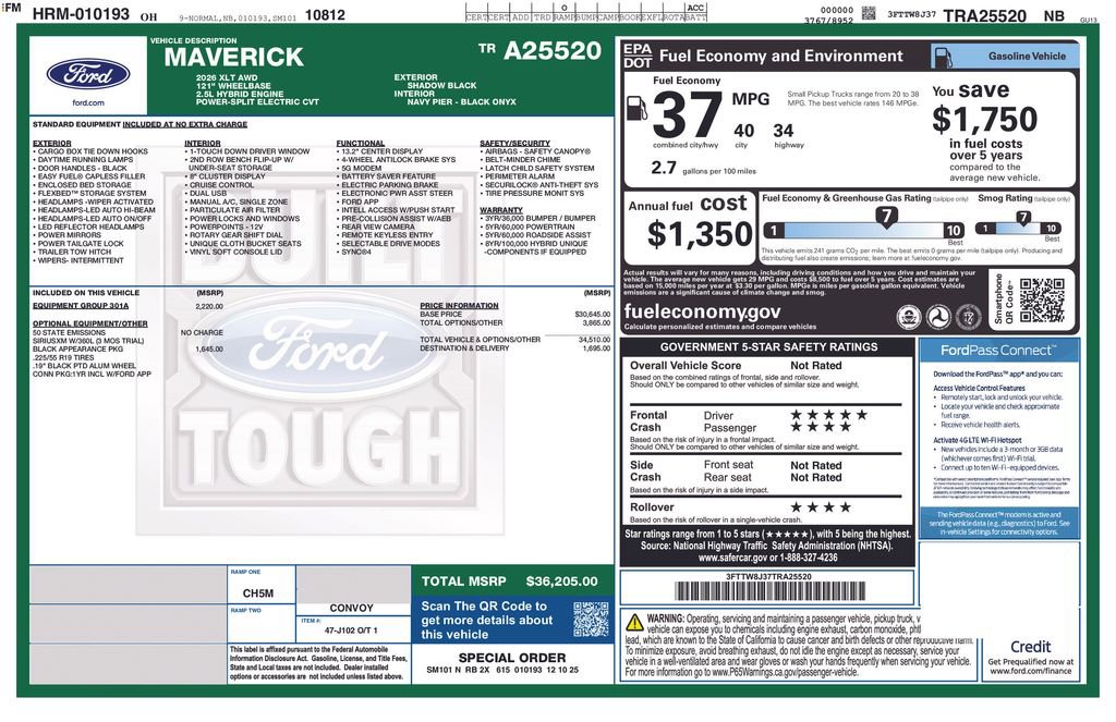New 2026 Ford Maverick XLT w/ Equipment Group 301A AWD/4WD image 29