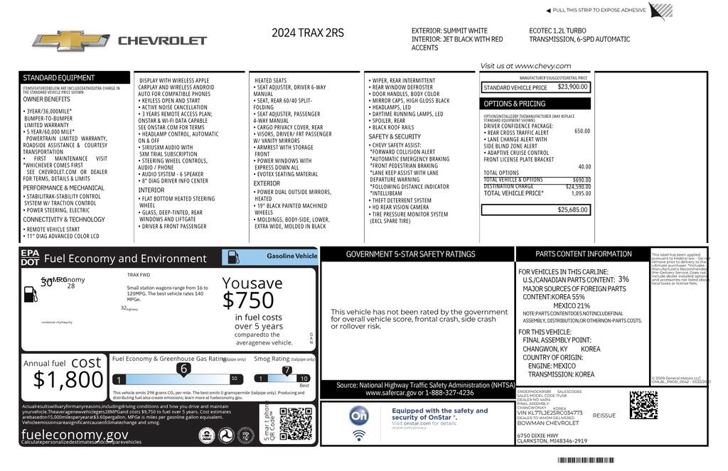 Used 2024 Chevrolet Trax RS w/ Driver Confidence Package FWD image 11