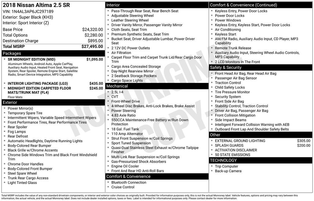 Used 2018 Nissan Altima 2.5 SR w/ SR Midnight Edition image 4