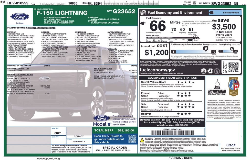 New 2025 Ford F150 Lightning Platinum w/ Dark Elements Package image 2