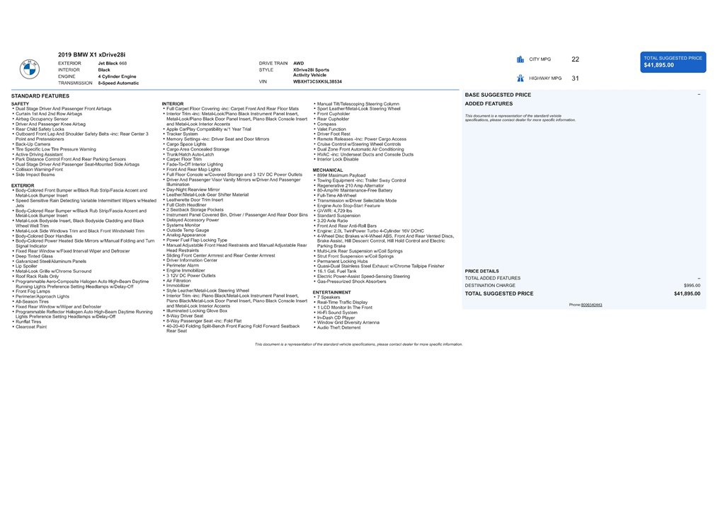 Used 2019 BMW X1 xDrive28i w/ Convenience Package image 9