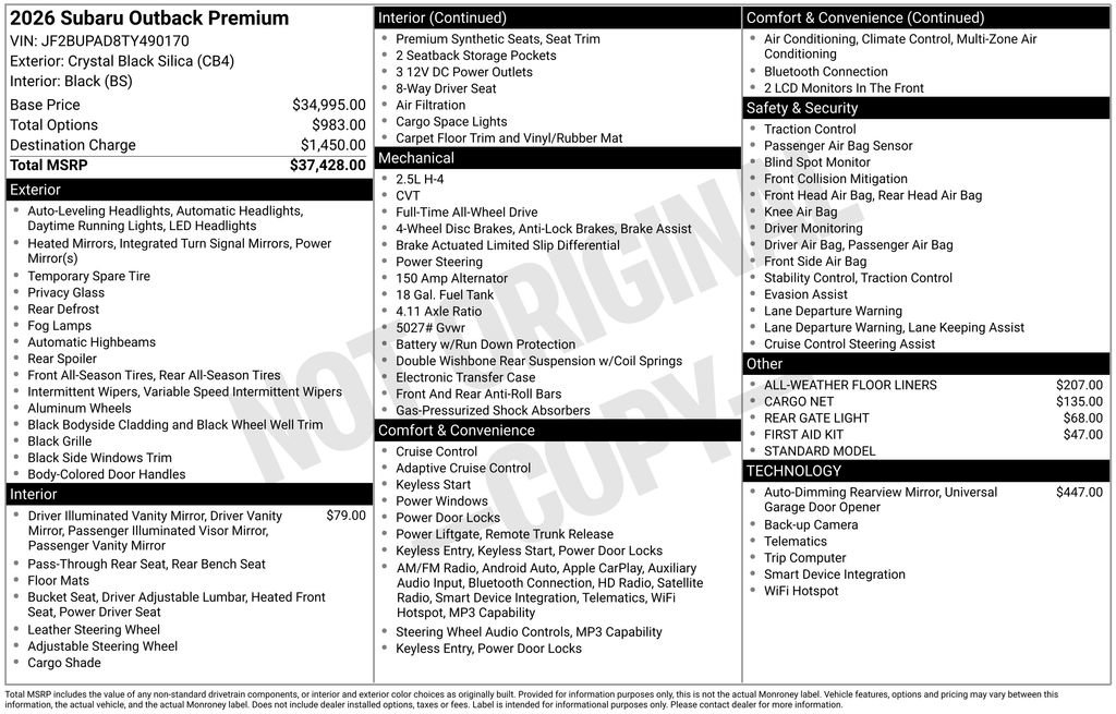 New 2026 Subaru Outback Premium AWD/4WD image 4