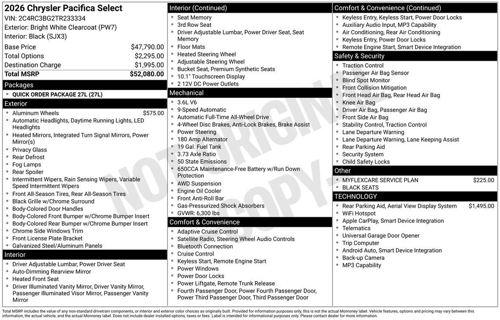 New 2026 Chrysler Pacifica Select AWD/4WD image 4