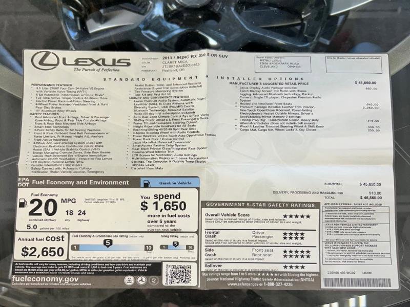 Used 2013 Lexus RX 350 AWD w/ Premium Pkg image 2