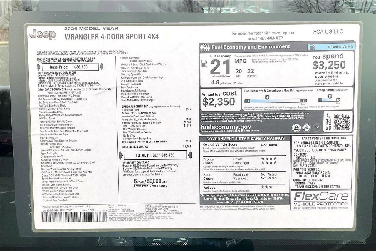 New 2026 Jeep Wrangler Sport image 35