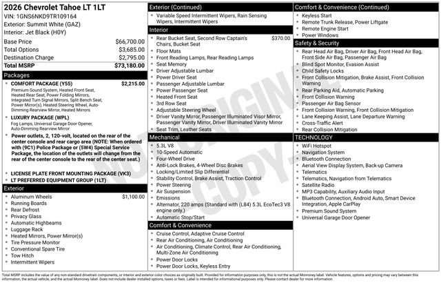 Used 2026 Chevrolet Tahoe LT w/ Comfort Package AWD/4WD image 1