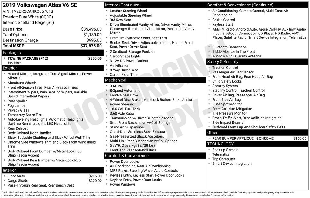 Used 2019 Volkswagen Atlas SE w/ Towing Package FWD image 6