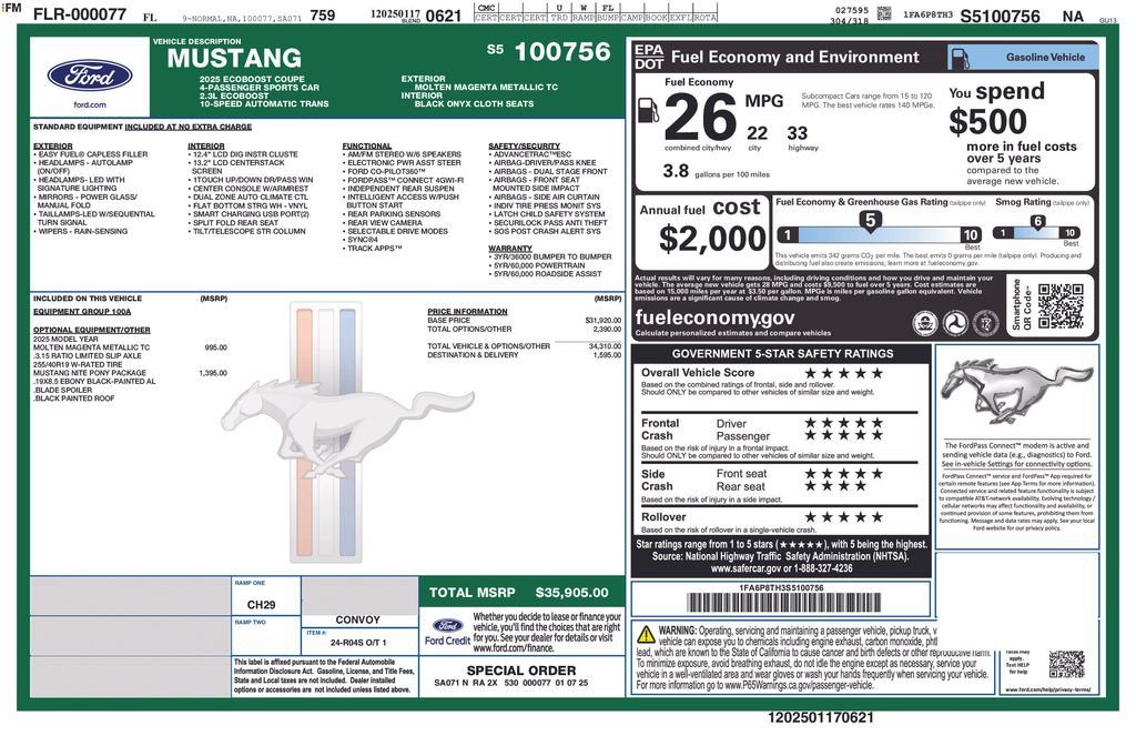 Used 2025 Ford Mustang Coupe w/ Mustang Nite Pony Package RWD image 8