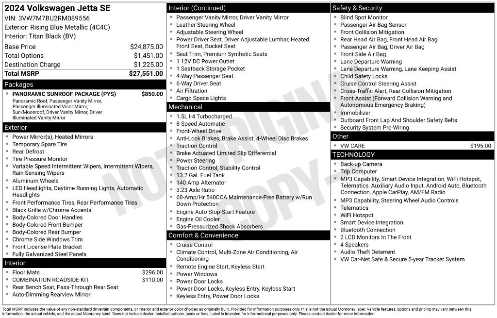 Used 2024 Volkswagen Jetta SE w/ Panoramic Sunroof Package FWD image 3