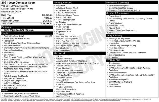 Certified 2021 Jeep Compass Sport AWD/4WD image 41