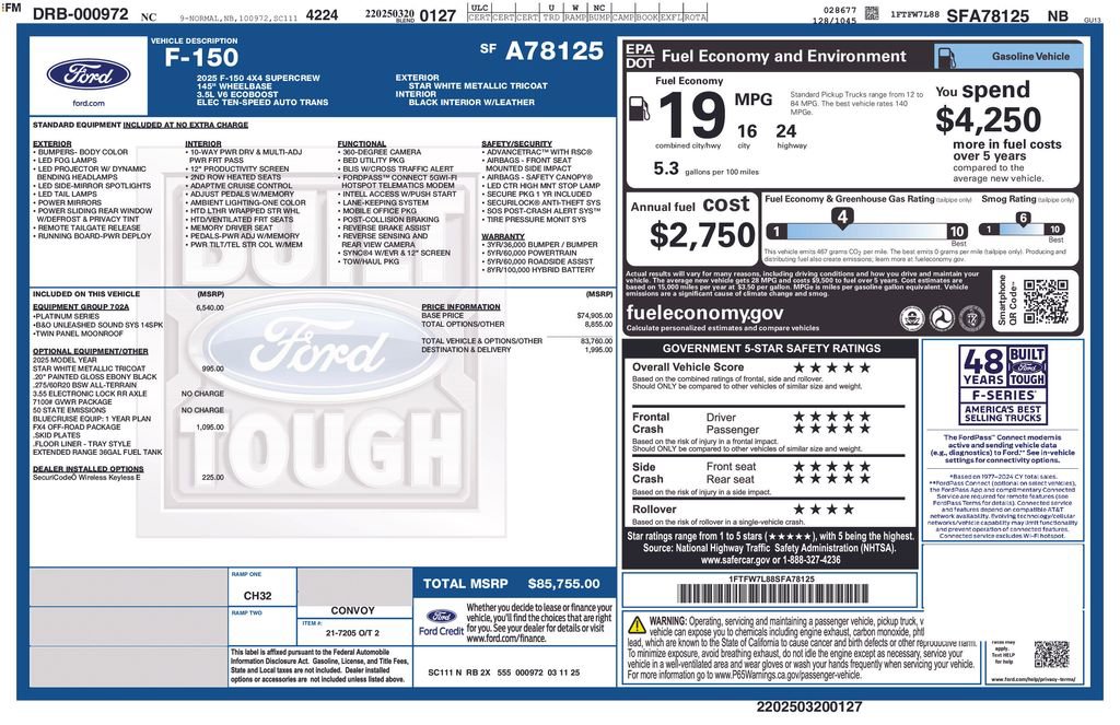 New 2025 Ford F150 Platinum w/ Equipment Group 702A High image 1