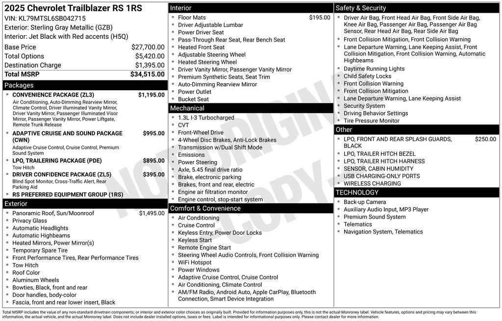 Certified 2025 Chevrolet TrailBlazer RS w/ Convenience Package image 3